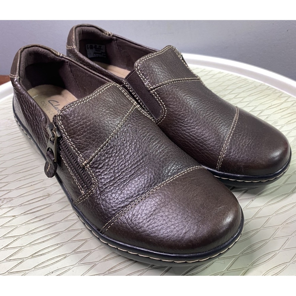 Clarks Women's Leather Cora Harbor Casual Slip-On Loafers Brown Shoes Sz. 7M EUC